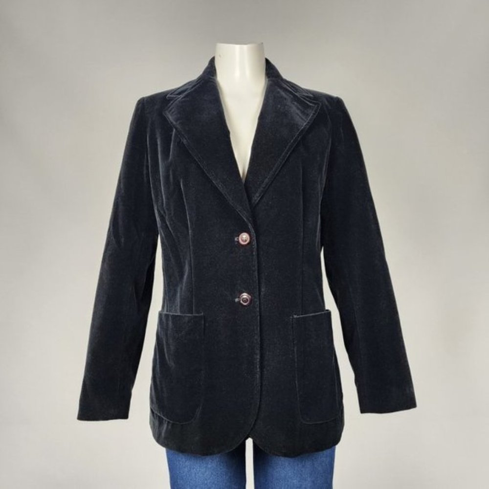 Vintage Highland Queen Black Velvet Cotton Blazer Jacket Size S/M